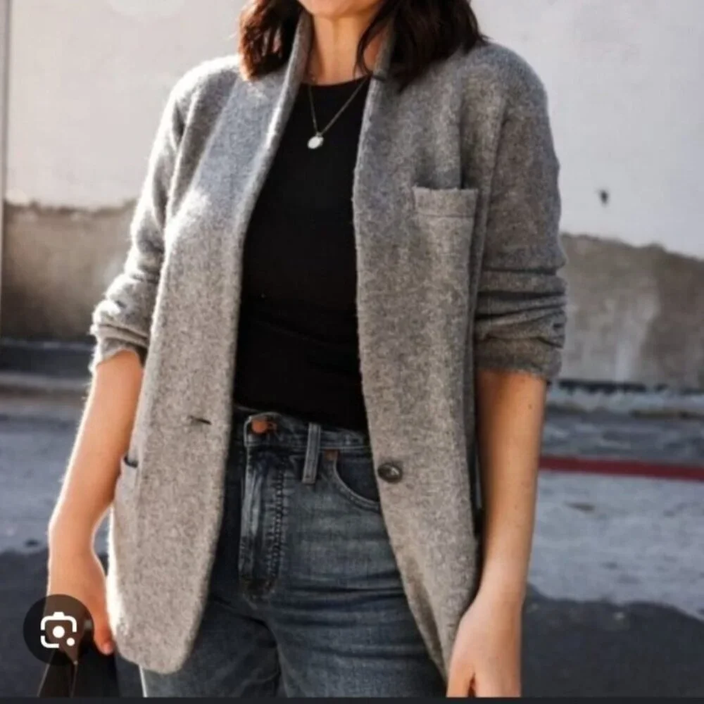 J. Crew Womens Cocoon Chunky Sweater Blazer Oversized Heavyweight Sz Medium Gray